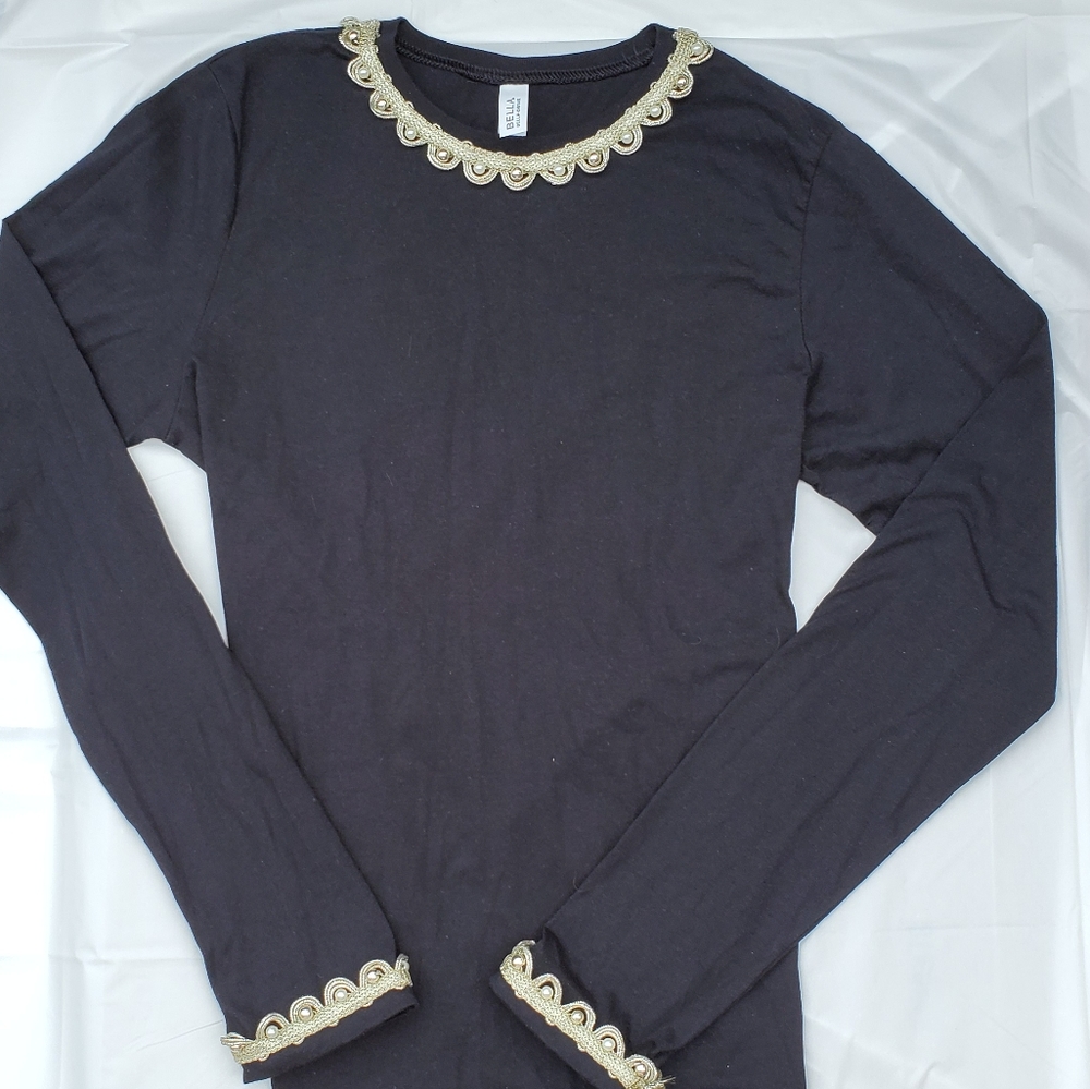 Black Cotton Shirt With Gold Design
